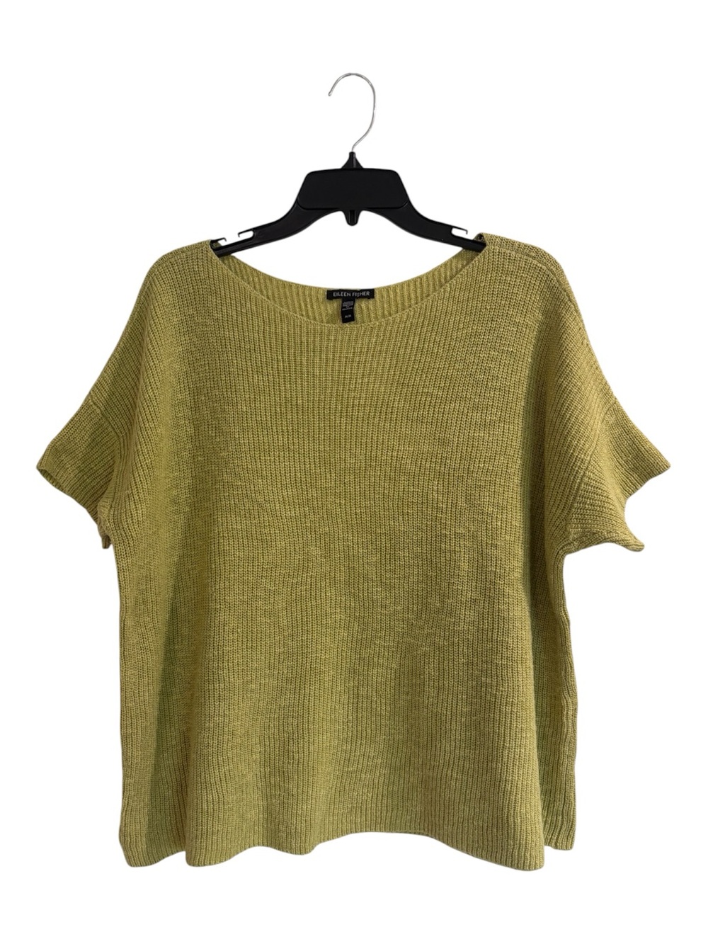 Eileen Fisher Organic Cotton-Linen Slub Sweater Top Green Knit Boxy Women Medium